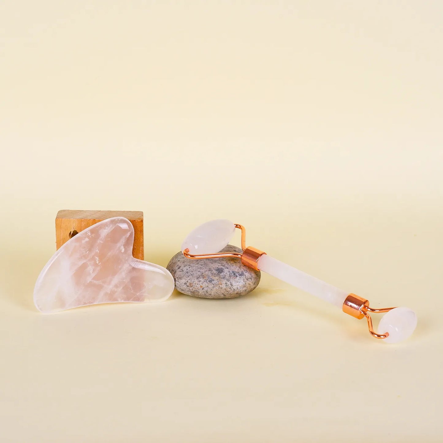 White Quartz Face Roller & Gua Sha Stone Set